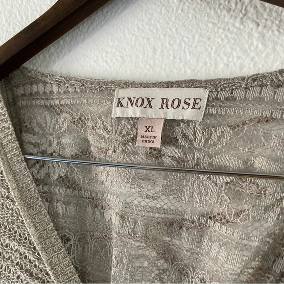 Lace Up Back Pull Over Knit Sweater Beige Lightweight Size XL Cotton Blend - Picture 8 of 12